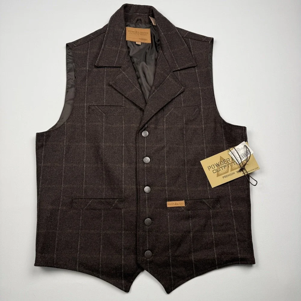 Powder River Outfitters Vest Mens Large Brown Wool Plaid Montana Quilted Western